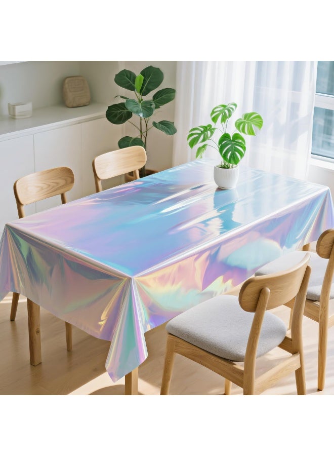 3-piece set of rainbow colored plastic tablecloths, shiny disposable laser rectangular tablecloths, holographic foil tablecloths, rainbow colored party decorations, birthdays, brides, weddings, Christmas - Image 4